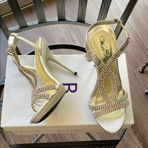 Women's Silver Strappy Heels by Bakers